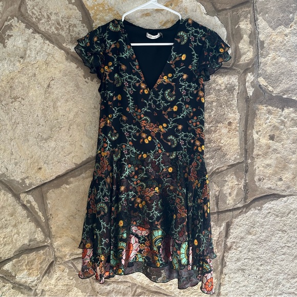 Alice & Olivia Moore Ruffle Tiered Mini Dress Floral Black Size 0 - Picture 1 of 3